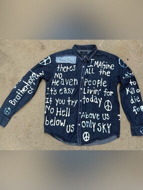 Upcycled Men’s John Lennon Denim Shirt Imagine Lucky Brand